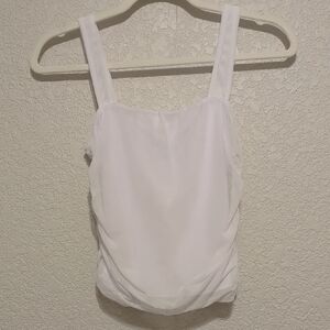 Antistar white mesh ruched cropped sleeveless tank top